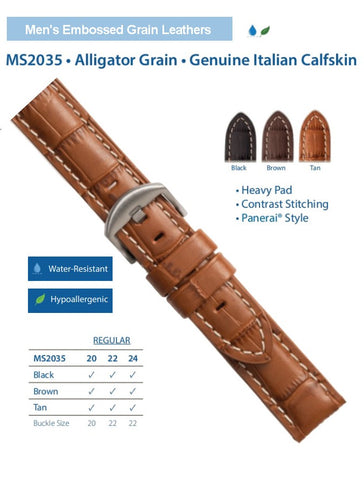 Hadley Roma - Alligator Grained Leather Watch Band | MS2035